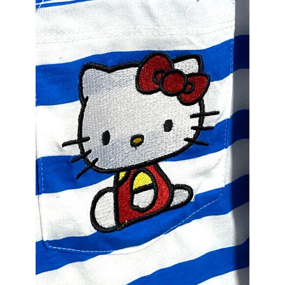 Hello Kitty Sanrio Embroidered Pocket Shirt Womens M Blue Striped Kidcore NWT - Picture 4 of 6